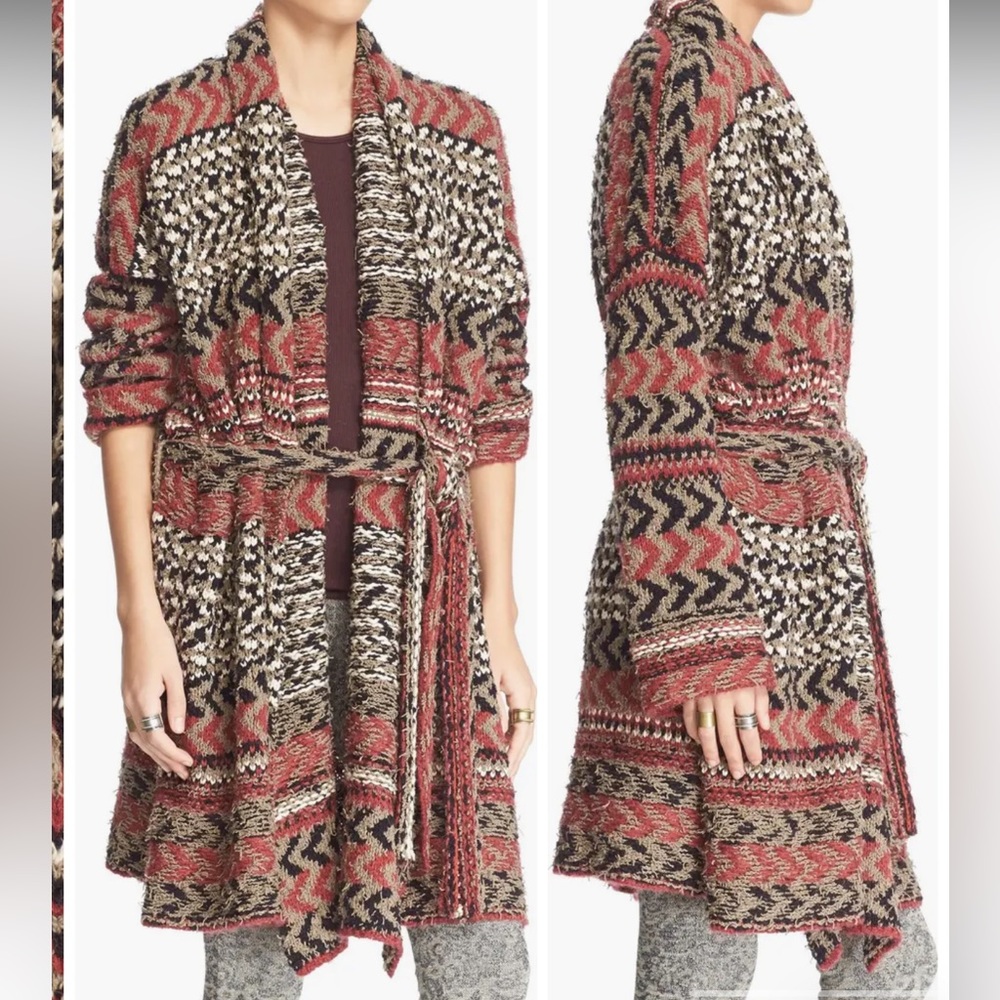 Free People Iona distressed long belted cardigan - Size Small